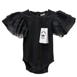 NWT The Tiny Universe Black Organic Bodysuit Tulle Ruffles 12 Months